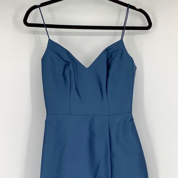 NEW Alfred Sung Sz 0 Open Back Bow Tie Satin Trumpet Gown Blue $236 msrp I24-11 - Picture 7 of 11